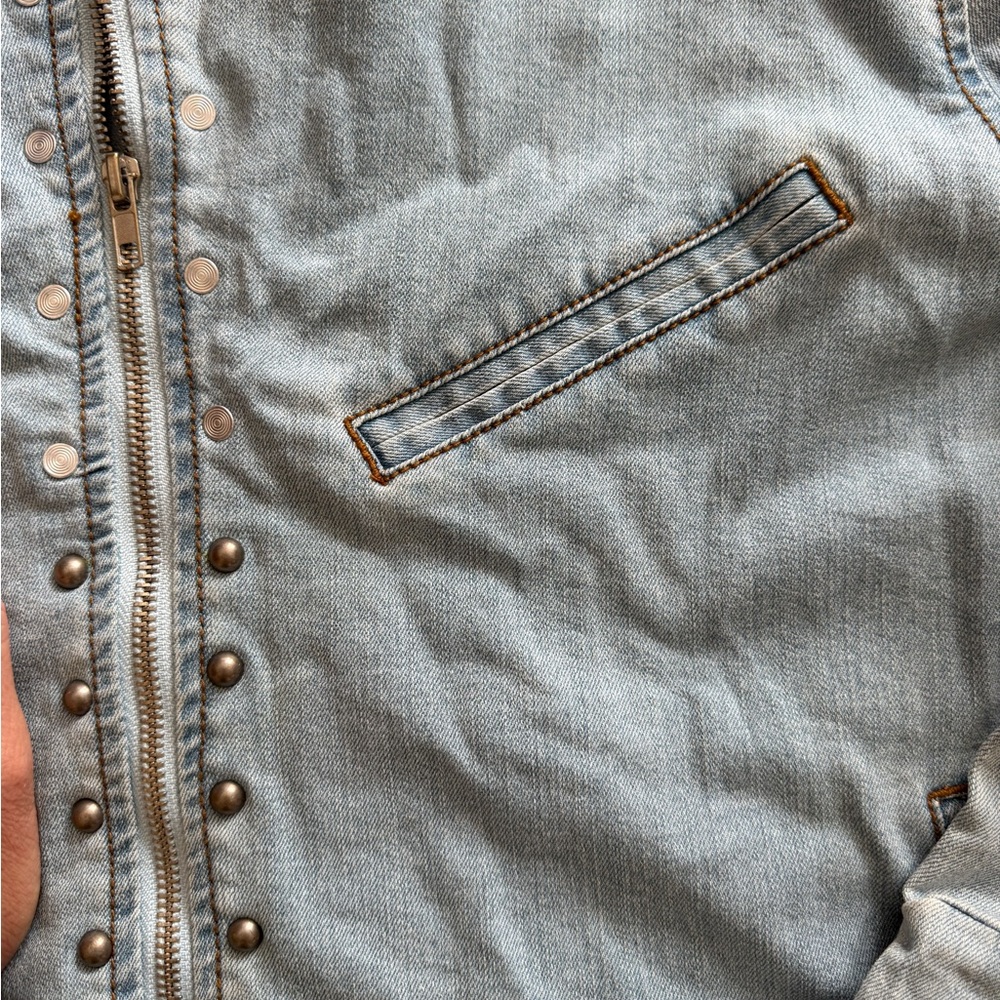 Crazy Train Light Blue Studded Denim Jacket - Picture 3 of 7